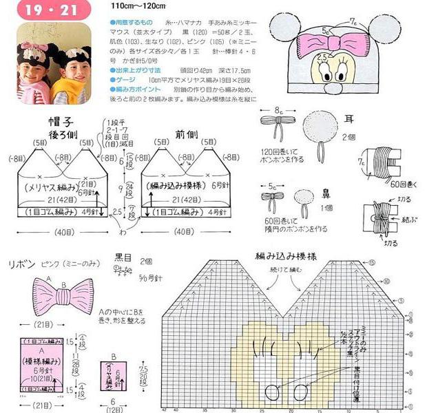 미니 마우스 크로 셰 뜨개질 모자를 매는 법