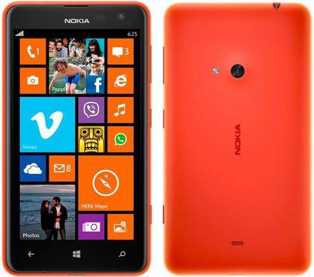 Nokia Lumia 625 스마트 폰 : 장치의 사양, 옵션 및 기능
